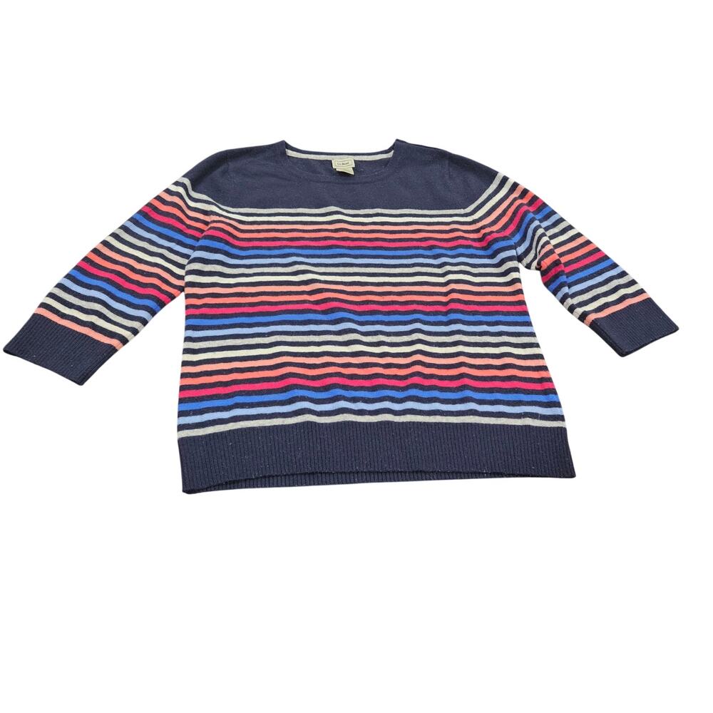 LL Bean 100% Cashmere Rainbow Stripe Sweater XL Quiet Luxury Preppy